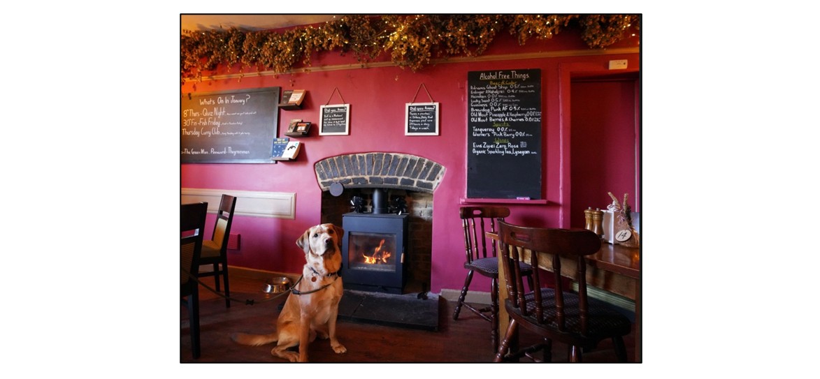 The Green Man - dining area and fire