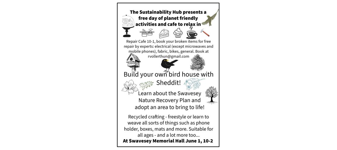 Swavesey Sustainability Day - poster Swavesey Sustainability Day - main image  Swavesey Sustainability Day - boy with plant Swavesey Sustainability Day - Build a bug hotel Swavesey Sustainability Day - group of children Swavesey Sustainability Day - Family an dbug hotel