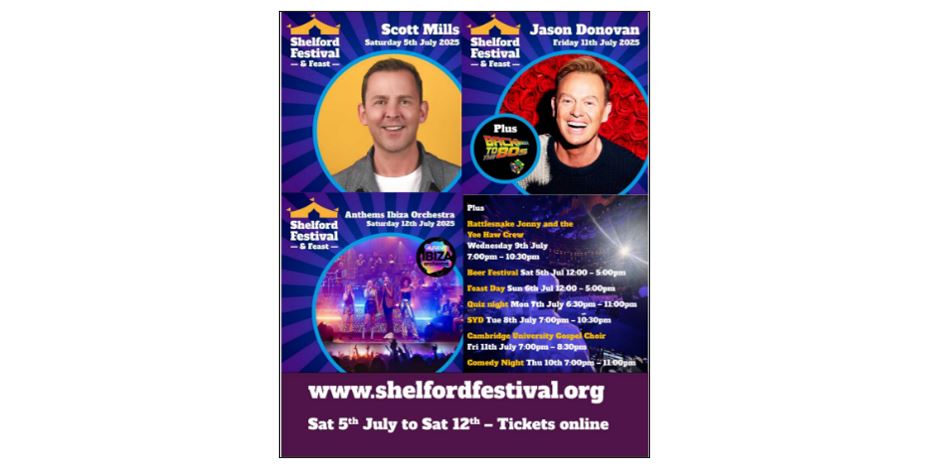 The Shelford Festival and Feast - Cover image The Shelford Festival and Feast - Scott Mills The Shelford Festival and Feast - Jason Donovan The Shelford Festival and Feast - Anthems Ibiza Orchestra The Shelford Festival and Feast - Main Image The Shelford Festival and Feast - logo